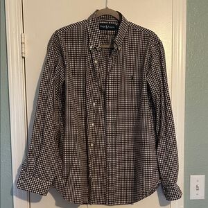 Vintage Polo by Ralph Lauren Men's Brown and White Gingham Shirt